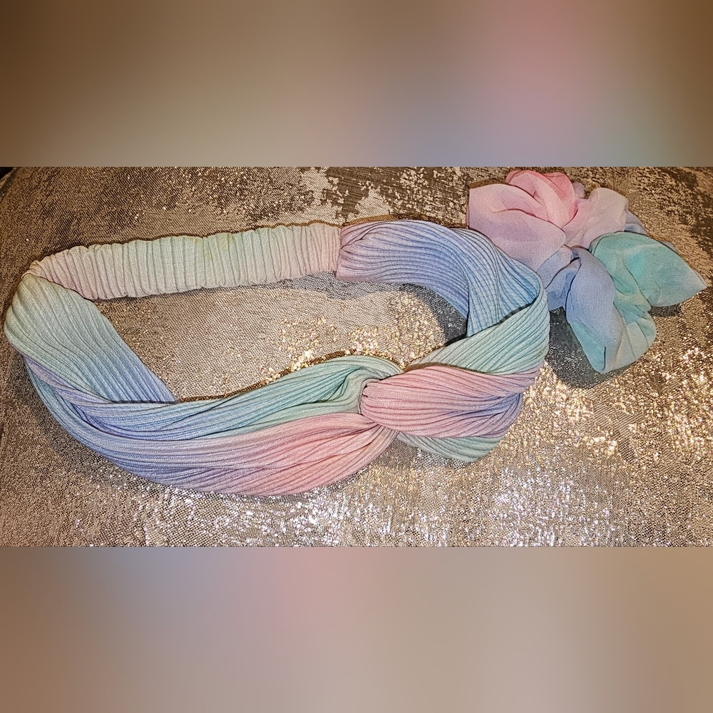 Pastel Rainbow Scrunchie and Headband Set